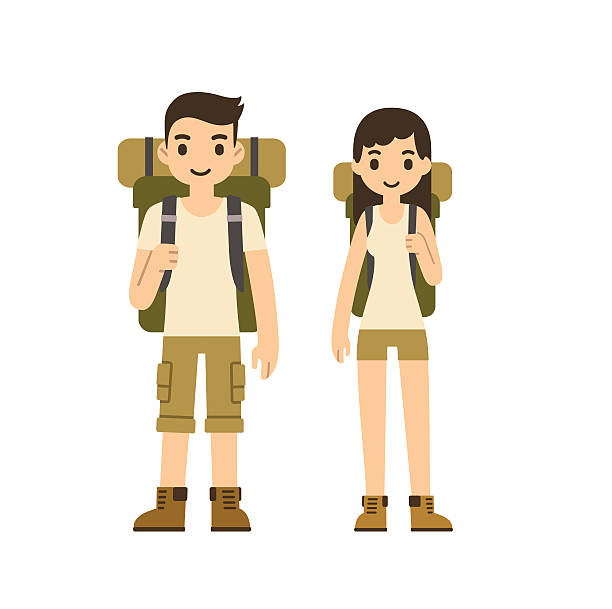 illustrations, cliparts, dessins animés et icônes de couple de randonnée - hiking outdoors women men