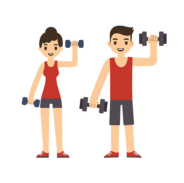ilustrações de stock, clip art, desenhos animados e ícones de mulher casal com halteres. - health club gym young men dumbbell