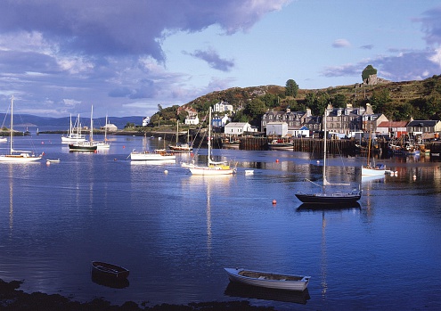 The attractive harbour in the village of Tarbert Loch Fyne Argyll in Scotland's Kintyre peninsula.