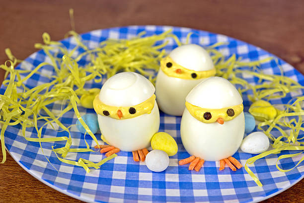 Easter deviled eggs chicks stock photo