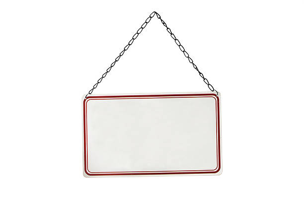 istock Metal blank sign hanging on a chain, isolated on white 470610912