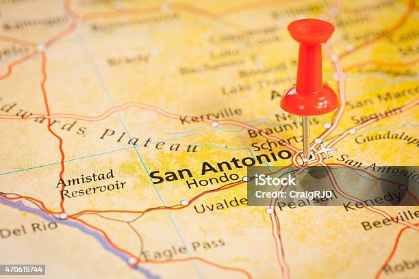 San Antonio Stock Photo - Download Image Now - San Antonio - Texas, Map, Thumbtack