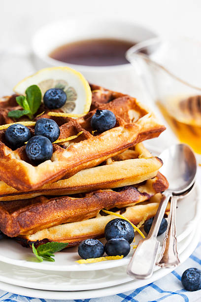 istock Lemon blueberry waffles with honey 470617162