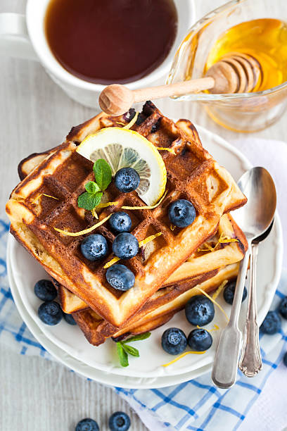 istock Lemon blueberry waffles with honey 470617170