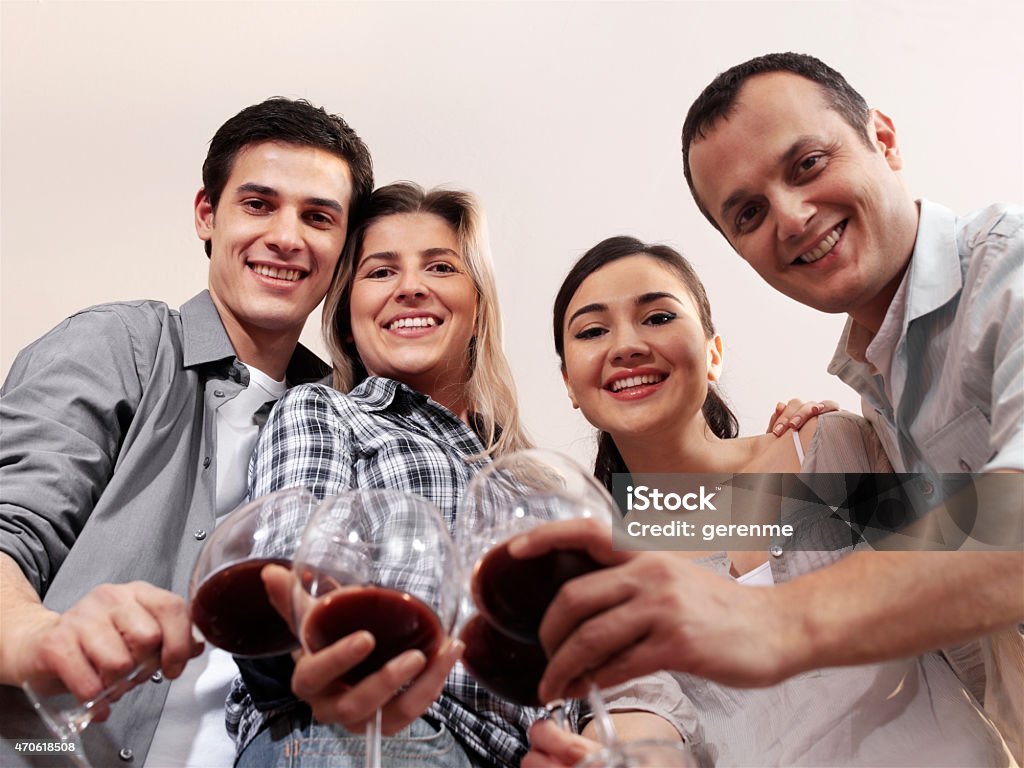 party Friends toasting with wine at party. 20-29 Years Stock Photo