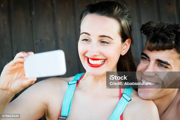 Young Couple In Love Taking Selfie Summer Day Portorose Europe Stock Photo - Download Image Now