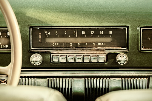 istock Retro styled image of an old car radio 470623160