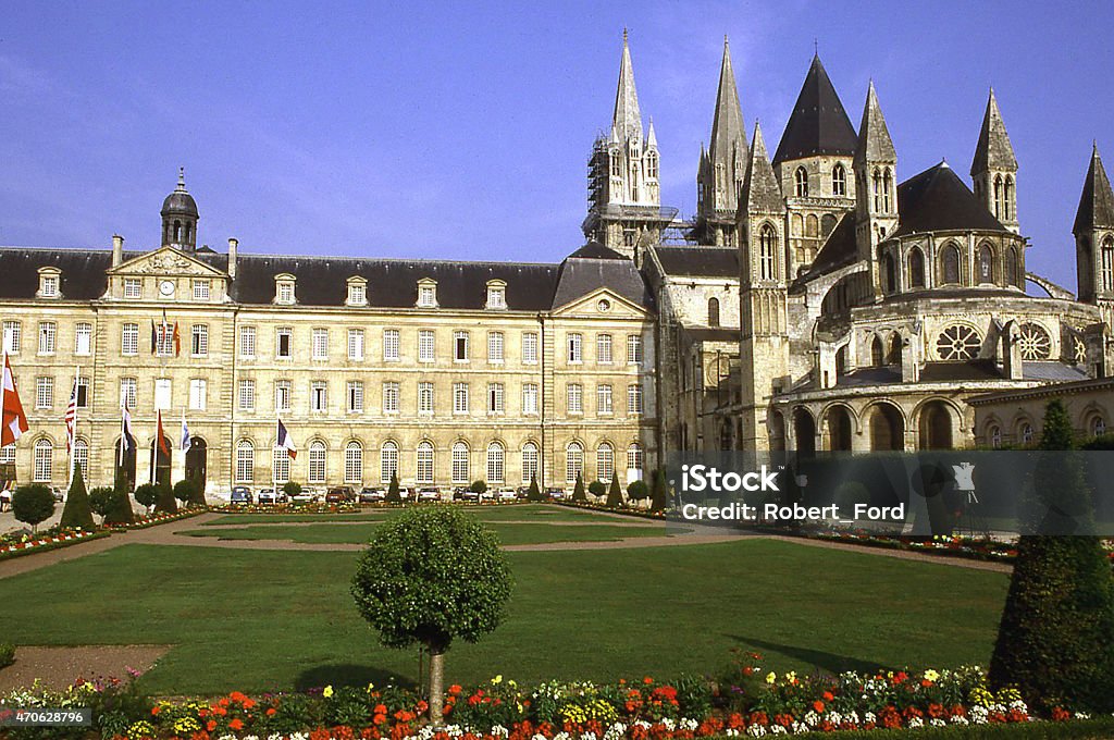 Louis Guillouard Square City Hall Caen Normandy France Louis Guillouard Square and the Hotel de Ville or City Hall of the city of Caen with the cathedral in the background in Normandy France Caen Stock Photo