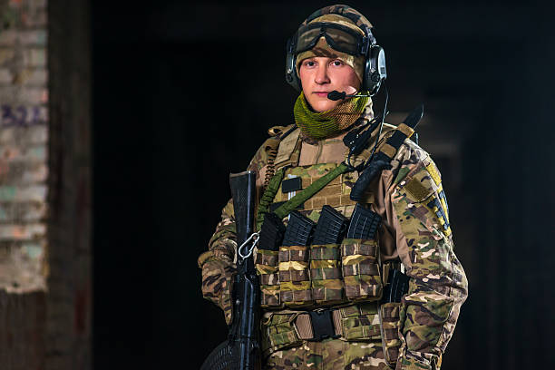 istock Airsoft strikeball player in military soilder uniform 470629268