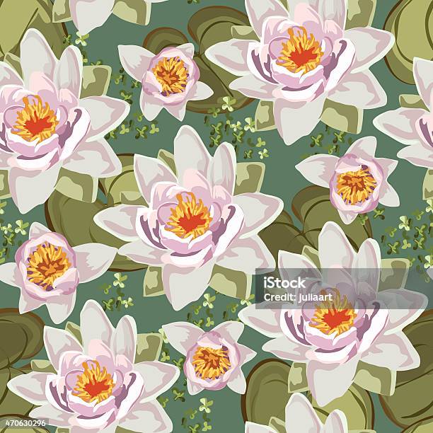 Seamless Vintage Flower Print Pattern Background Lotus Stock Illustration - Download Image Now