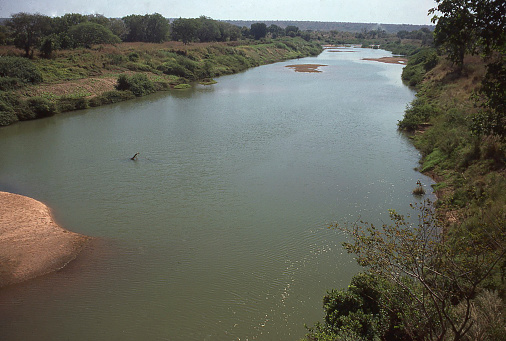 White Volta River at low water stage early dry season northern Ghana West Africa