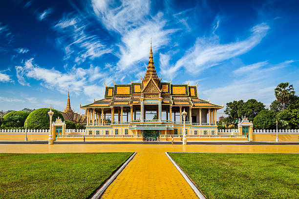 Phnom Penh Royal Palace complex Phnom Penh tourist attraction and famouse landmark - Royal Palace complex, Cambodia cambodian culture photos stock pictures, royalty-free photos & images