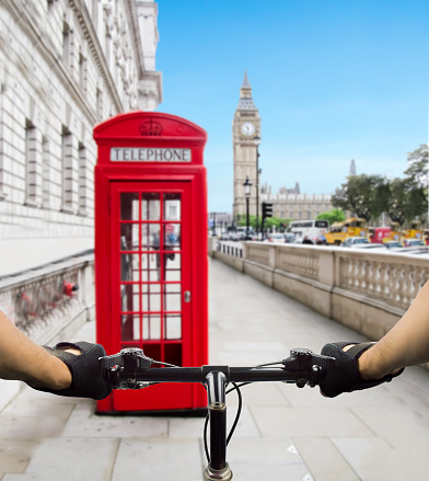 closeup of a handle of a bicycle in London