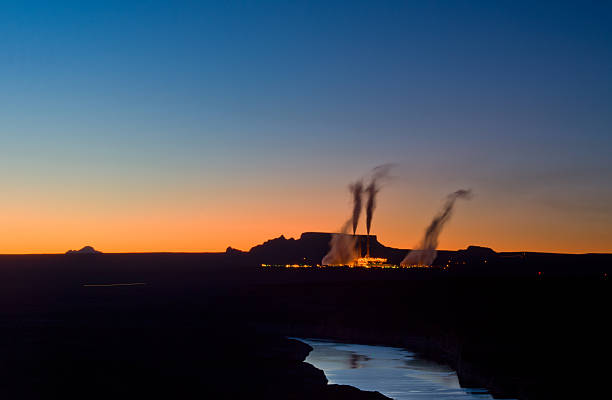 Power Plant smoggy, sunset Power Plant smoggy, sunset crud stock pictures, royalty-free photos & images