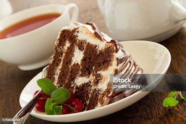 Chocolate Cake With Cream Stock Photo - Download Image Now - Baked, Bakery, Baking