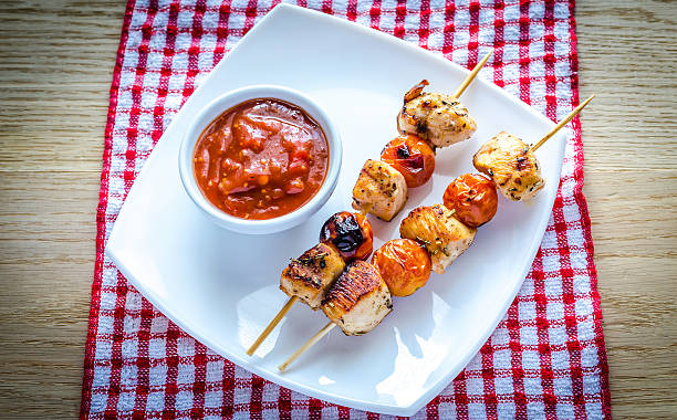 istock Grilled chicken skewers with cherry tomatoes 470650431