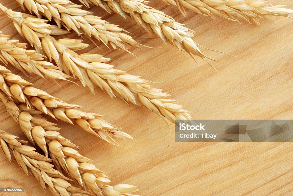 wheat background wheat on wooden table. 2015 Stock Photo