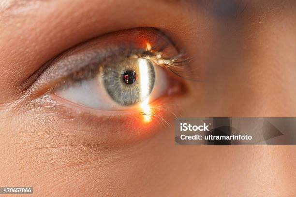 At The Optician Ophthalmology Optometrist Medical Eye Examination Stock Photo - Download Image Now