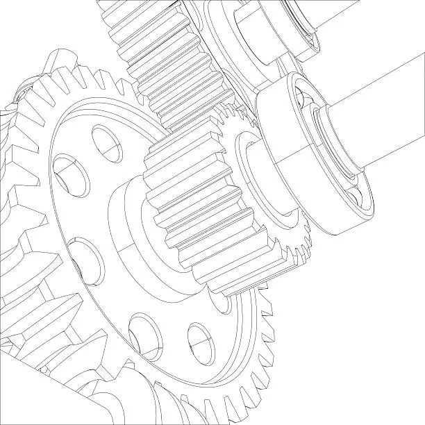 Photo of Wire-frame gears with bearings and shafts. Close-up