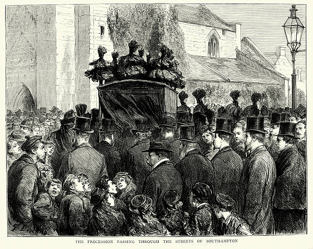 David Livingstone's Funeral Procession Vintage engraving of David Livingstone's Funeral Procession passing through the streets of Southampton. David Livingstone (19 March 1813 to 1 May 1873) was a Scottish Congregationalist pioneer medical missionary with the London Missionary Society and an explorer in Africa. The Graphic, 1874 funeral procession stock illustrations