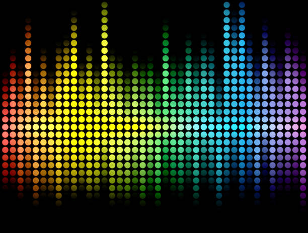 Multicolored abstract wave made of dots on black background