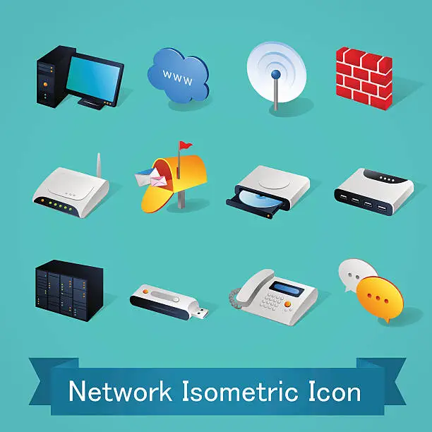 Vector illustration of Isometric icons | Network - Illustration