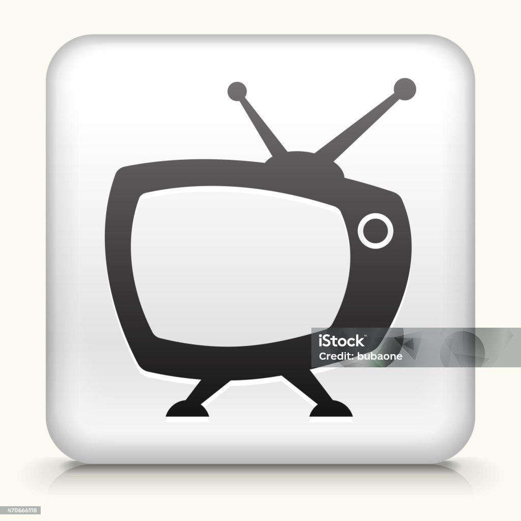 White Square Button with Television Icon Royalty free vector art. The black interface icon is on a simple white Background. Button has a bevel effect and a light shadow. 100% royalty free vector file and can be easily modified, icon download comes with vector art and jpg file. White Square Button with Television Icon 2015 stock vector