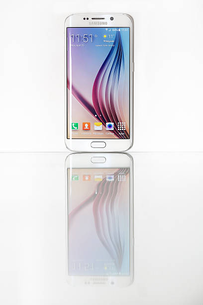 Belgrade, Serbia - April 20, 2015: Shot of a White Pearl Samsung S6 Edge, quad-core 2,7 GHz with main 16 mp Camera and 440 x 2560 pixels Display Resolution