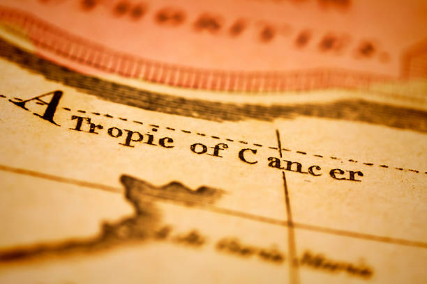 Tropic of Cancer on an old 1810's map. Selective focus and Canon EOS 5D Mark II with MP-E 65mm macro lens.