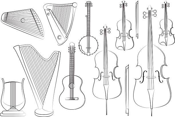 ciąg instrumenty - violin musical theater musical instrument equipment stock illustrations