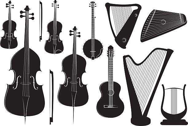 ilustrações, clipart, desenhos animados e ícones de instrumentos de cordas - musical instrument string illustrations