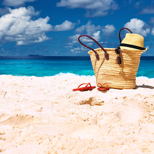 istock Beautiful beach with bag at Seychelles 470673822