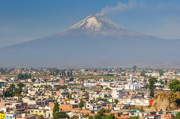 Popocatepetl volcano seen from Cholula (Mexico)
