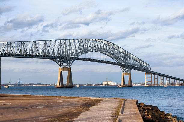 francis scott ключевой мост, балтимор, мэриленд, hdr - bridge crossing cloud built structure стоковые фото и изображения