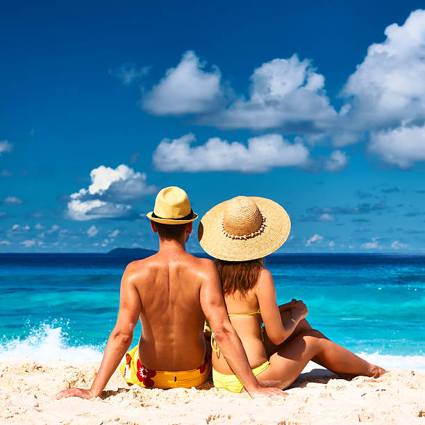 istock Couple on a beach at Seychelles 470680010