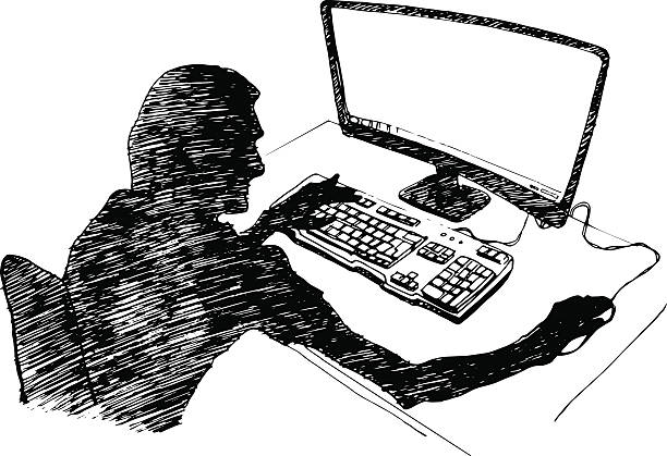 Computer Design Man Drawing 150+ Man Sitting Desktop Computer Drawing Stock Illustrations, Royalty ...