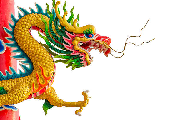 istock Colorful dragon statue on white background in Chinese Shrine. 470684772
