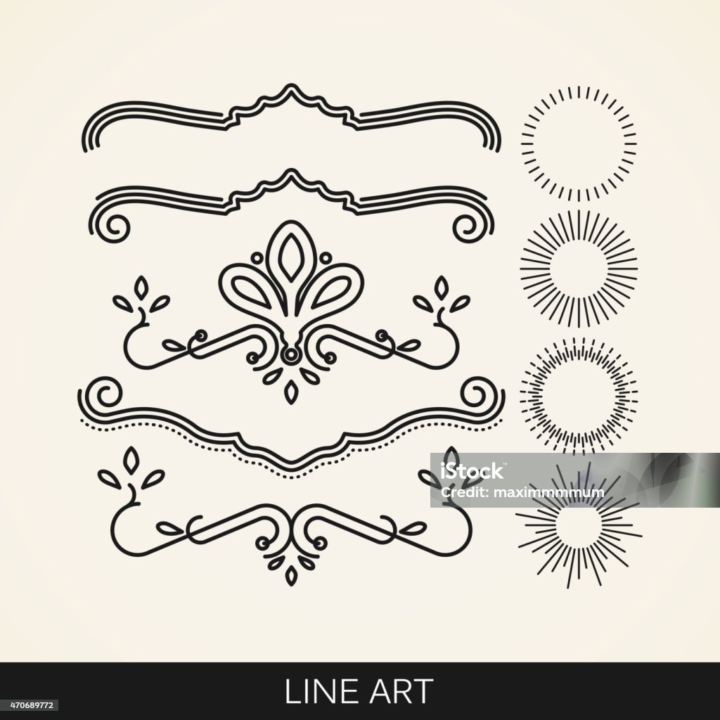 Line Border Line Vector Set Of Line Art Border Elements For Design Stock Illustration ...