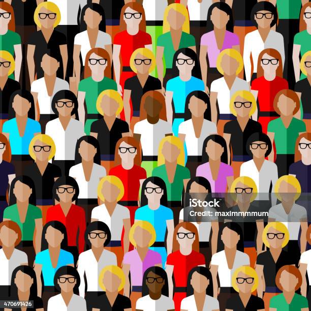 Seamless Pattern With A Large Group Of Well Dresses Ladies Stock Illustration - Download Image Now