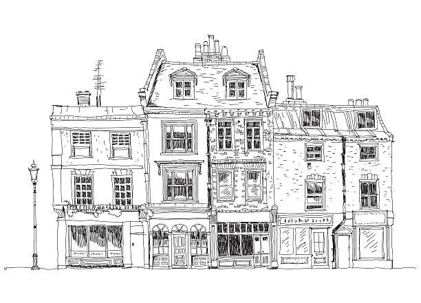 старый английский город house, london.   эскиз collection - looking through window individuality old architecture stock illustrations