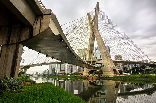 The Octavio Frias de Oliveira cable-stayed suspension bridge, aka Ponte Estaiada, in Sao Paulo, Brazil.