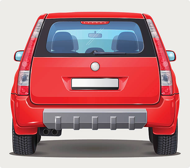 Vector Car - Back view Vector illustration of red car from rear view. It's SUV or Off road car type - bigger personal vehicle. This is version with visible interior. sports utility vehicle illustrations stock illustrations