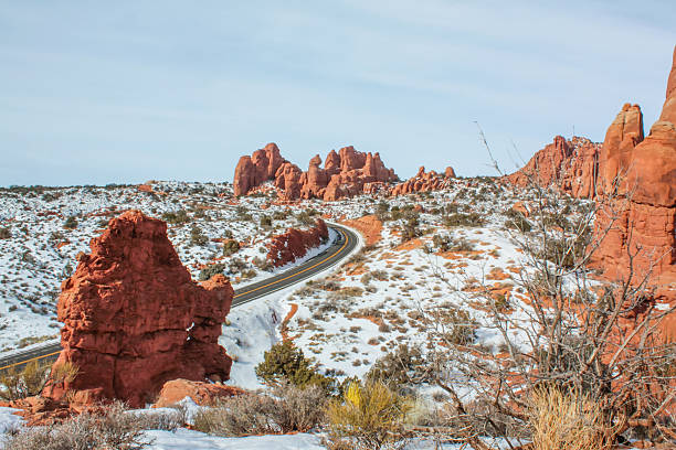 road in the arch national park stock photo