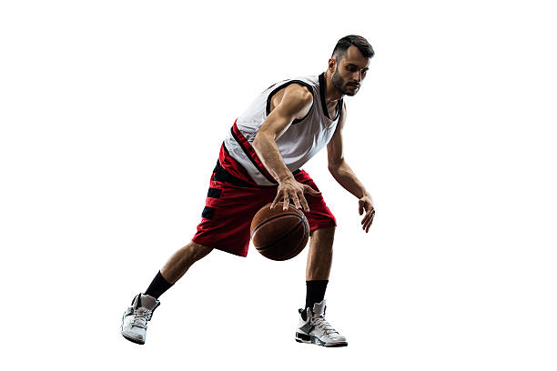 istock Isolated basketball player in action is flying high 470700662