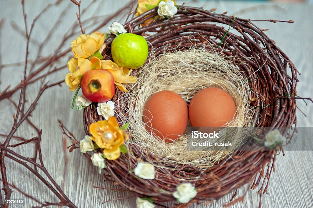 eggs in nest eggs in nest on a wooden background for easter 2015 Stock Photo