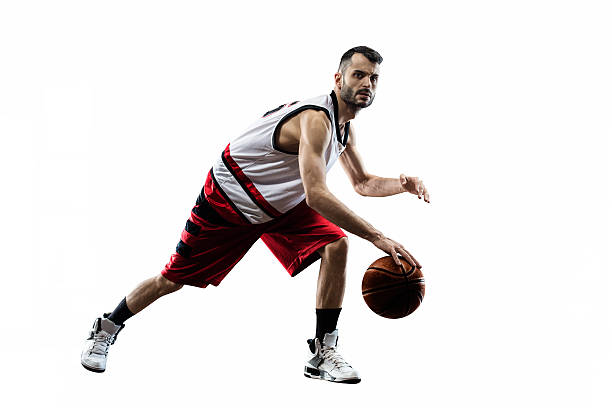 istock Isolated basketball player in action is flying high 470702462