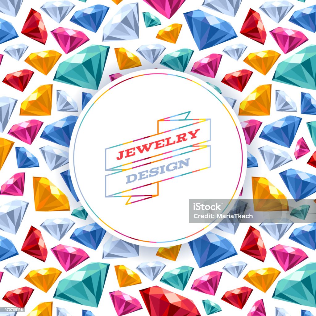 Colorful gemstones background on white Colorful diamond gemstones background with mosaic ribbon. Jewelry invitation postcard design. 2015 stock vector