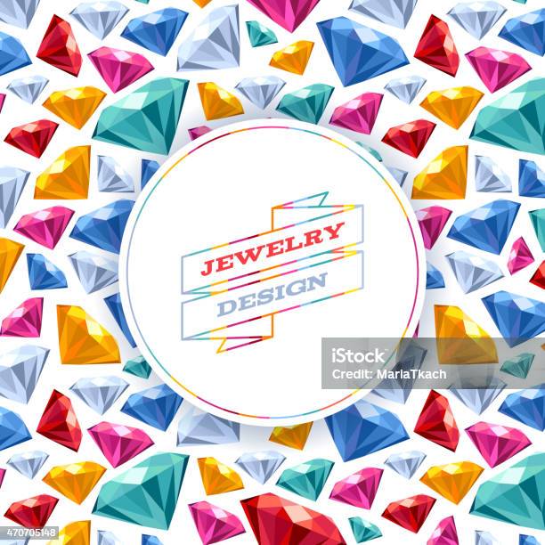 Colorful Gemstones Background On White Stock Illustration - Download Image Now - 2015, Bright, Diamond - Gemstone