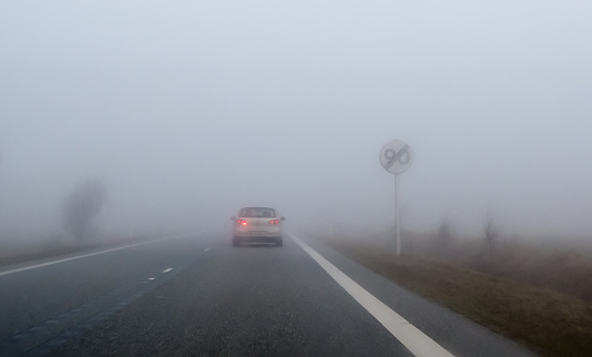 Morning fog on the road in Denmark