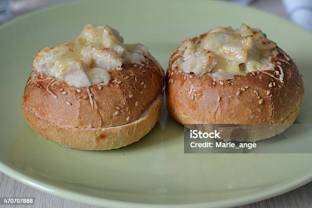 Pair Of Buns Filled With Chicken Julienne And Baked Stock Photo - Download Image Now